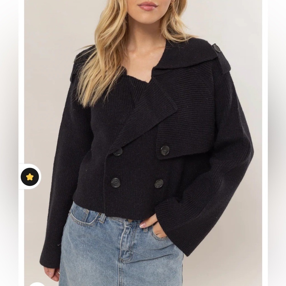 HYGVE Woman's Sweater Trench Jacket Black Size Large